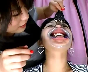 Japanese Gal Gag In Gullet Getting Her Teeths Slurped Nose Tantalized With Hooks